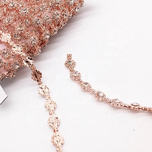 Fashion Rose Gold Rhinestone Crystal Clear Rhinestone Chain Trimmings For Bridal Dress Decoration