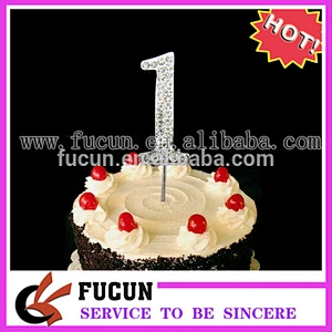 NEW 3-3.5cm glossy silver cheap metal Crystal Rhinestone Number Cupcake Topper