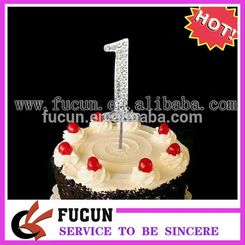 NEW 3-3.5cm glossy silver cheap metal Crystal Rhinestone Number Cupcake Topper