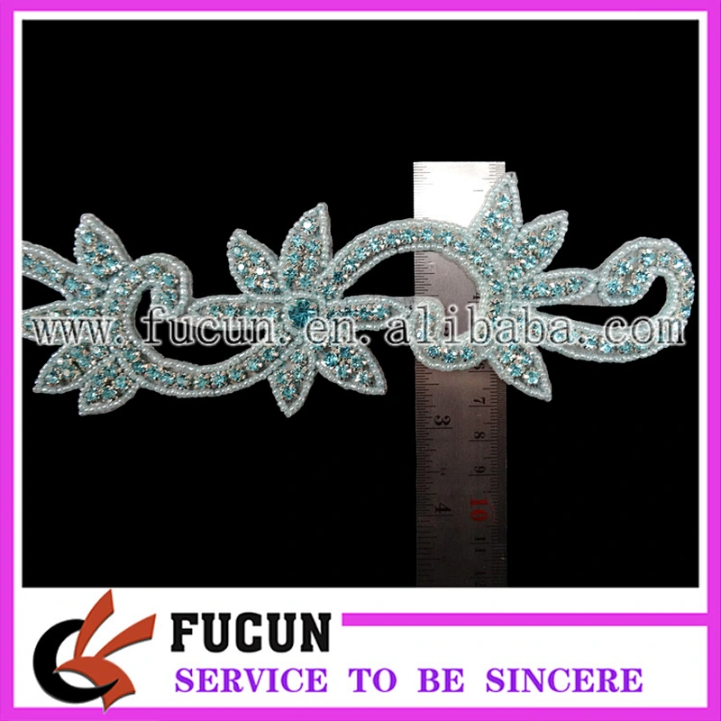Hot sale latest pink rhinestone beads applique bridal trim for wedding dresses China manufacturer