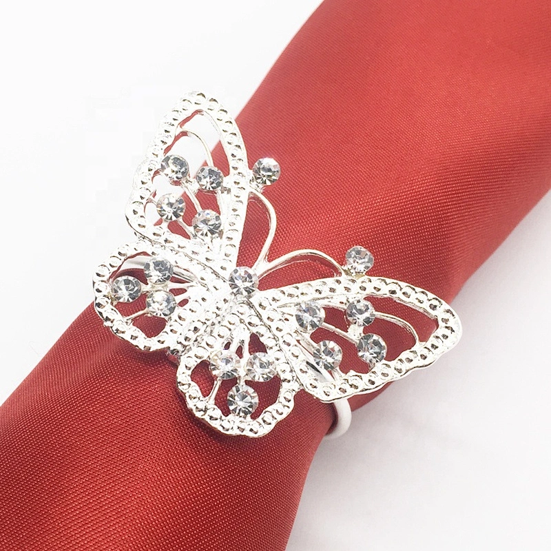 Table decorative butterfly shape silver metal rhinestone napkin ring for wedding