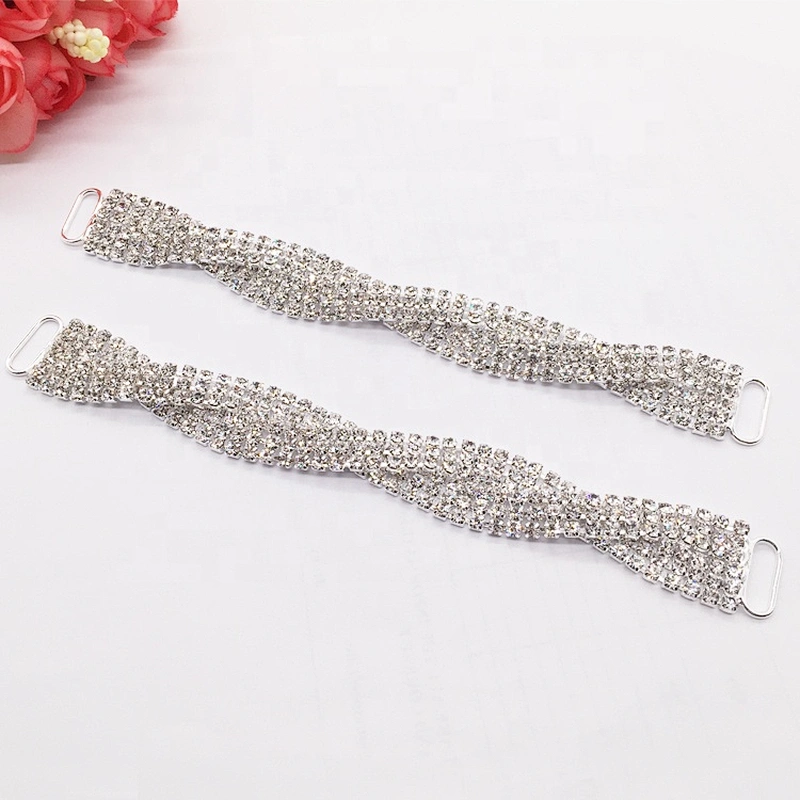 Hot Selling Silver Twist Compact Rhinestone Clear Crystal Bikini Connectors