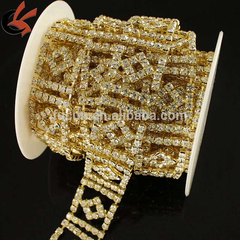 gold metal clear rhinestone bridal trimming chain