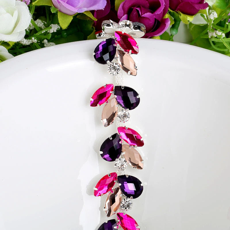 shining colorful acrylic rhinestone chain trimming for dancing dress