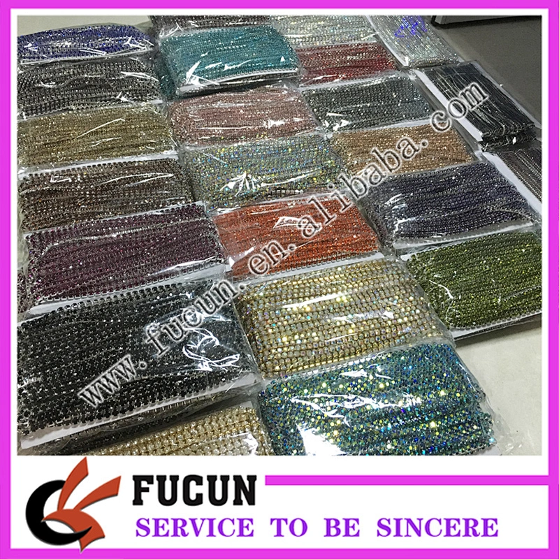 ss8,ss12,ss16,ss18 Sparly sew on silver crystal rhinestone cup chain strass trimming for dress decoration