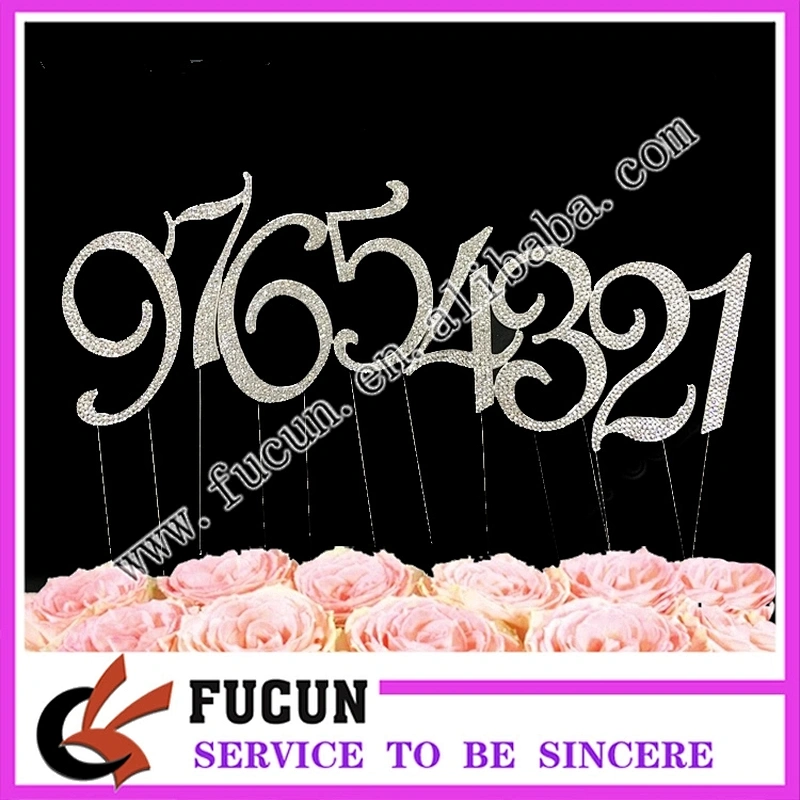 Crystal Rhinestone Wedding Engagement Birthday Bridal Shower Metal Silver Cake Topper