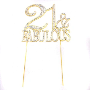 Hot sale Birthday Gift Clear Rhinestone 21 & FABULOUS  Cake Topper