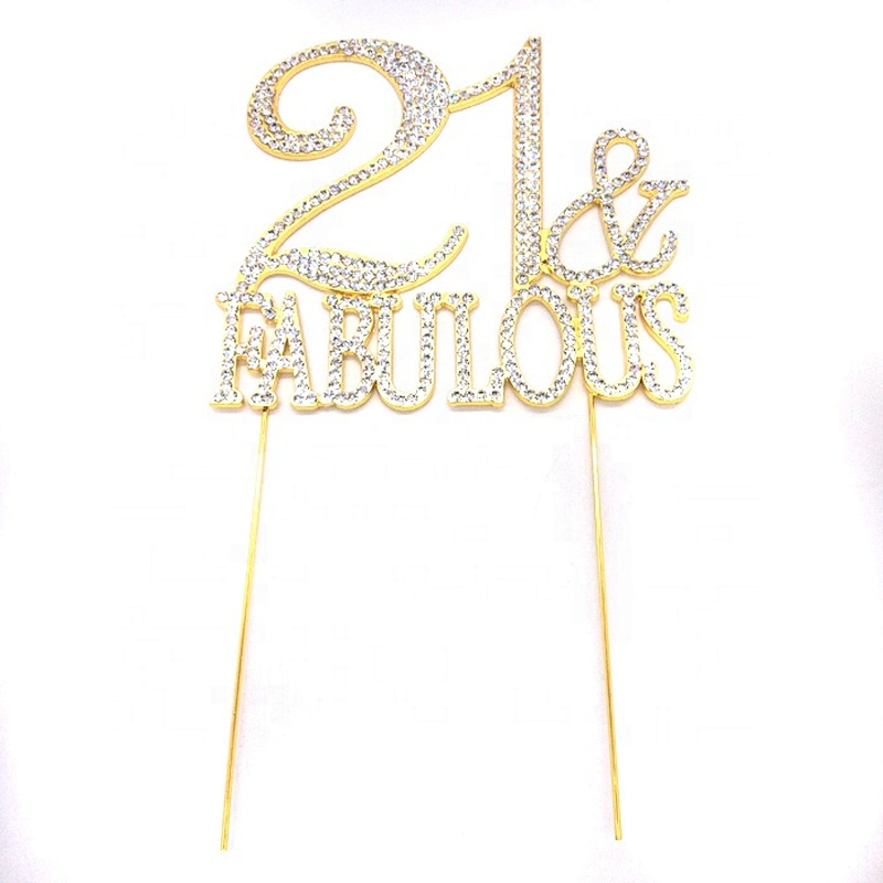 Hot sale Birthday Gift Clear Rhinestone 21 & FABULOUS  Cake Topper
