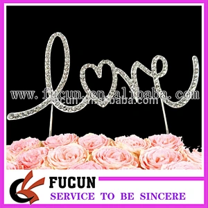 Customized new products wedding rhinestone LOVE cake topper party supplies China wholesale