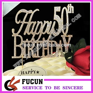 China alphabet letter  Happy birthday 50th birthday gift rhinestone cake topper wholesale