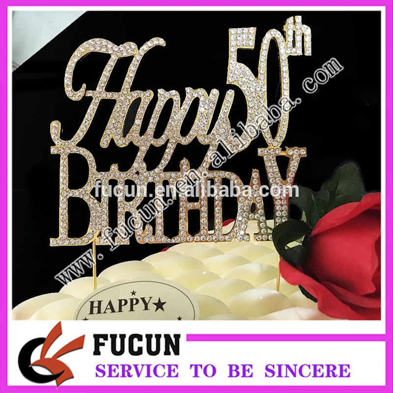 China alphabet letter  Happy birthday 50th birthday gift rhinestone cake topper wholesale
