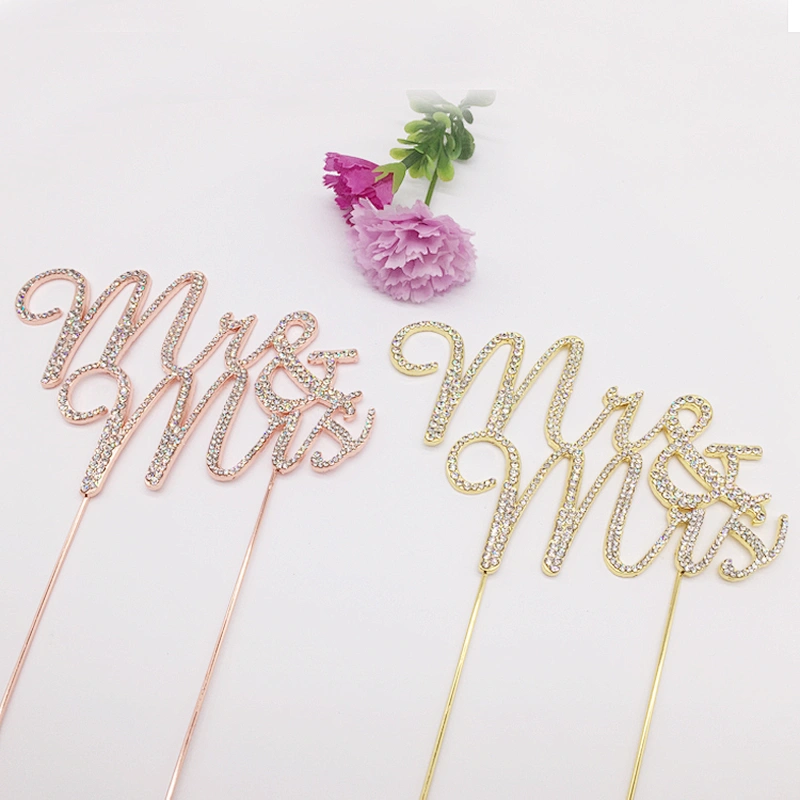 Happy wedding Mr&Mrs rose gold crystal bride and groom rhinestone cake topper
