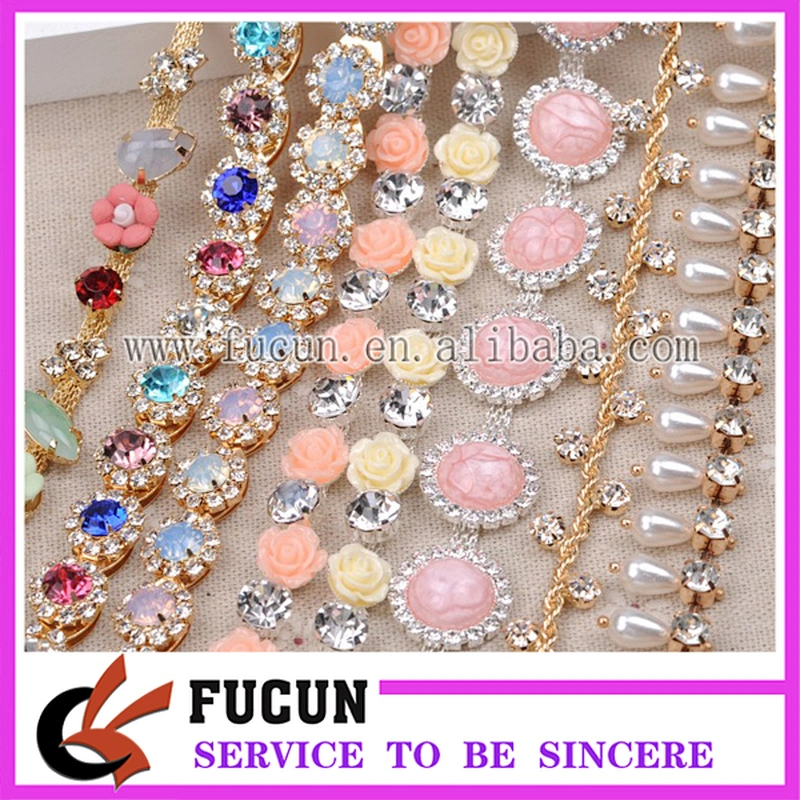 hot sale cheap rhinestone flower bridal chain trimming hair piece chains decoration wholesale