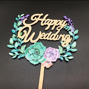 acrylic gold mirror happy wedding cake topper for wedding Party decoration