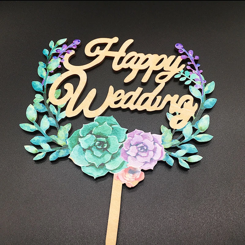 acrylic gold mirror happy wedding cake topper for wedding Party decoration