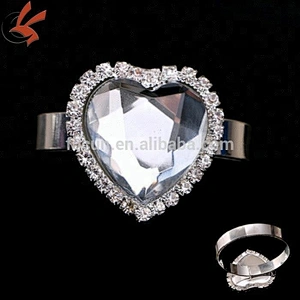 factory crystal heart napkin ring for wedding decoration