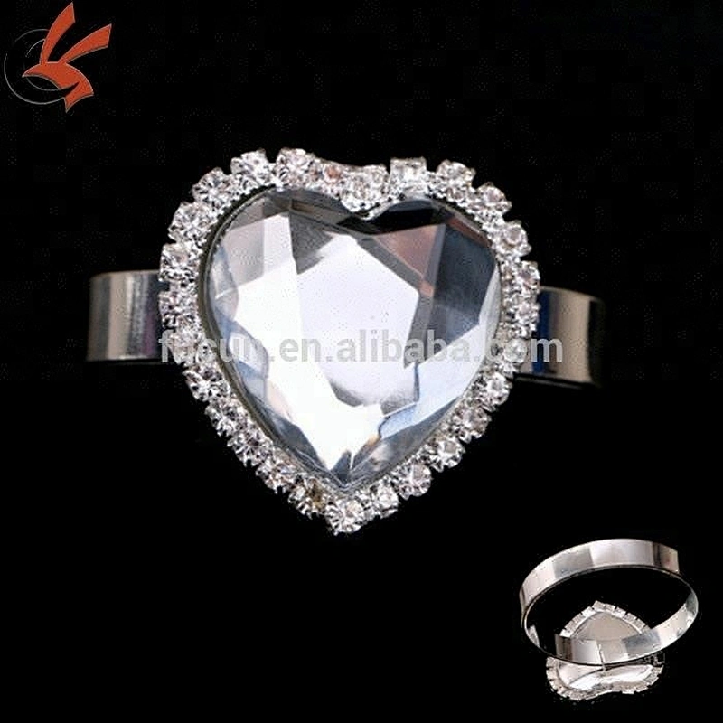 factory crystal heart napkin ring for wedding decoration