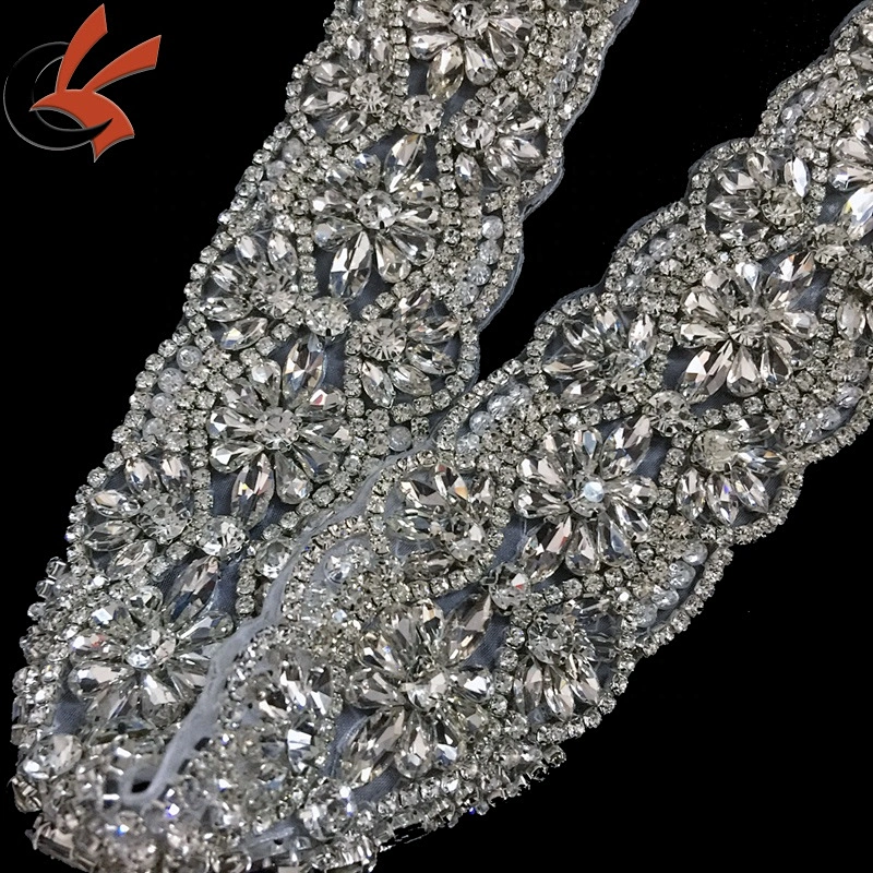 Sew on Wedding Bridal Belt Sash Crystal Rhinestone Applique for Evening Dress