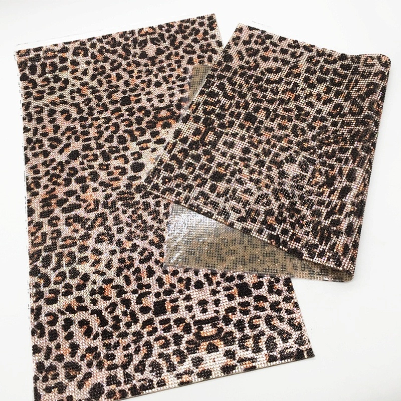 New arrive products hot fix sexy leopard print sheet rhinestone motif mesh for handbag and shoe