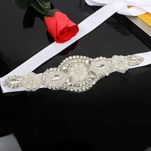 Vintage Hand Crafted Rhinestones Beaded Hair Ribbon Flower Bridal Hair Band Applique Patch
