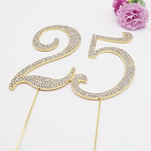 Gold Diamante Monogram Number Cake Accessories Rhinestone Numbers Cake Topper for Anniversary Party