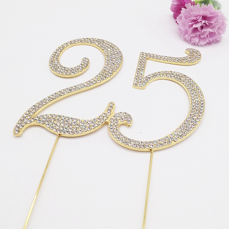 Gold Diamante Monogram Number Cake Accessories Rhinestone Numbers Cake Topper for Anniversary Party