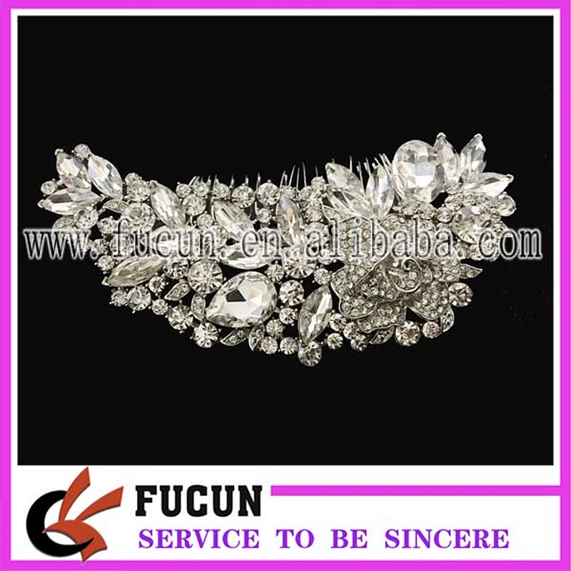 High Quality Flower Shape Crystal Rhinestone Hair Comb Bright Nickel Rhinestone Bridal Comb