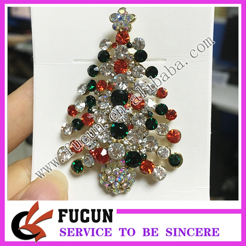 Lovely christmas sales Supplier colorful silver rhinestone Christmas trees brooch for Christmas decoration