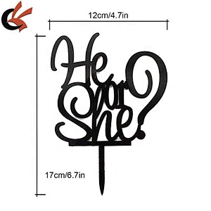 party cake decoration gender reveal he or she? black acrylic cake topper