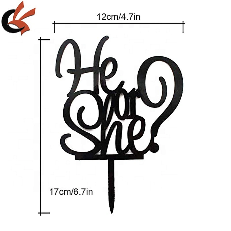 party cake decoration gender reveal he or she? black acrylic cake topper