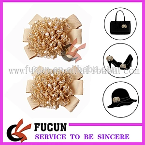 Cheap decorative beaded ribbon flower shoe clips wholesale