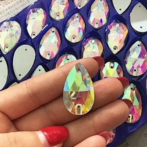 sew on garment decoration Flat back teardrop shape AB glass crystal stone