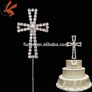 Small Rhinestone Cross Baptism Christening Communion Cake Topper