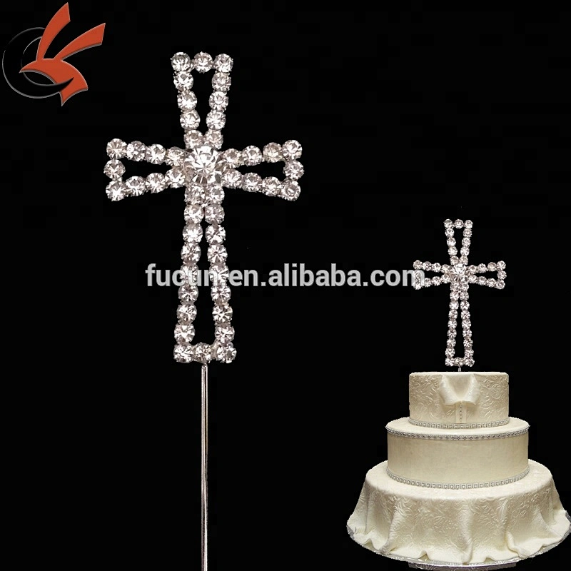 Small Rhinestone Cross Baptism Christening Communion Cake Topper