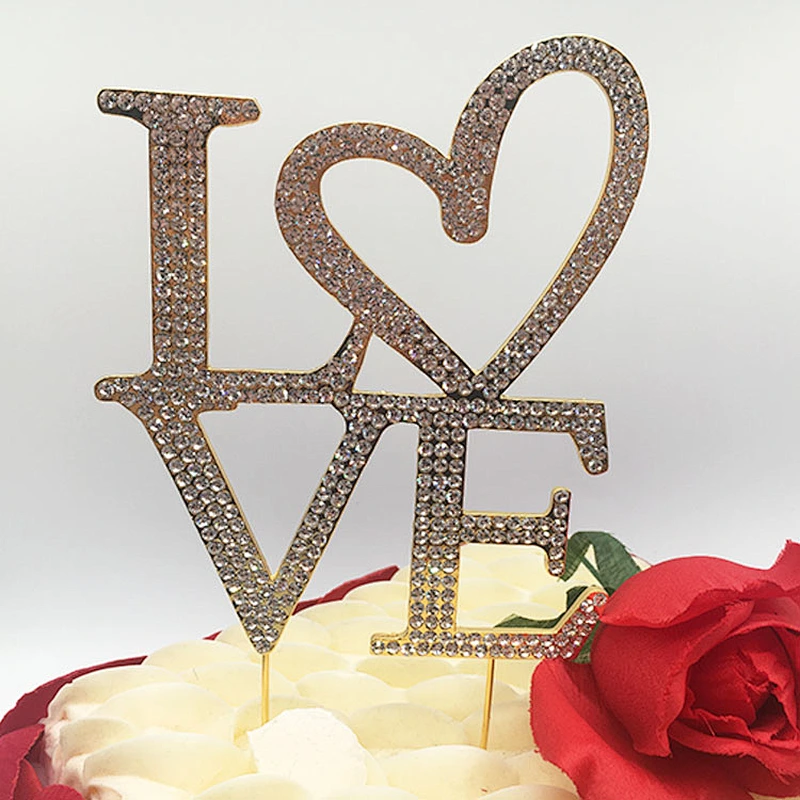 Sparkly Metal alloyed wedding love  valentine's cake toppers
