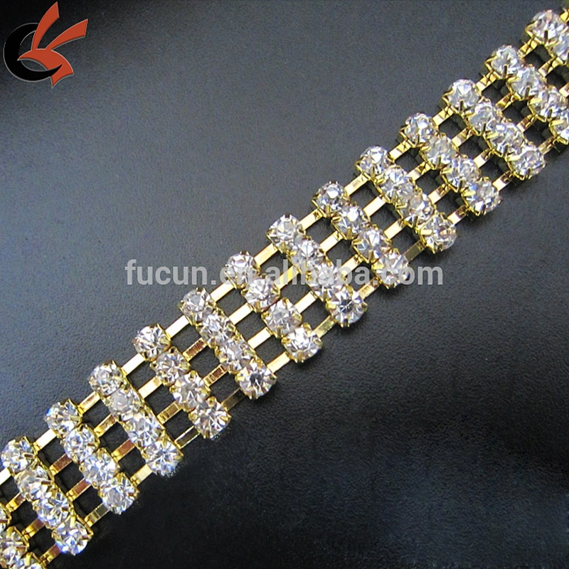 ss16 three rows clear rhinestone cup chain