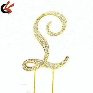 gold bling rhinestone letter L cake topper for cake decoration