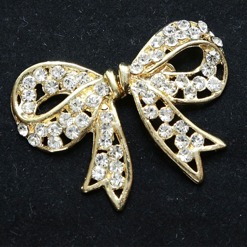 Costom Gold Butterfly Rhinestone Crystal Bowknot Closure Buckle for Wedding Dress Decoration