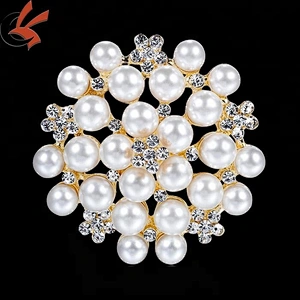 Flower Brooch Pin Pearl Beautiful Clear Rhinestone Crystal