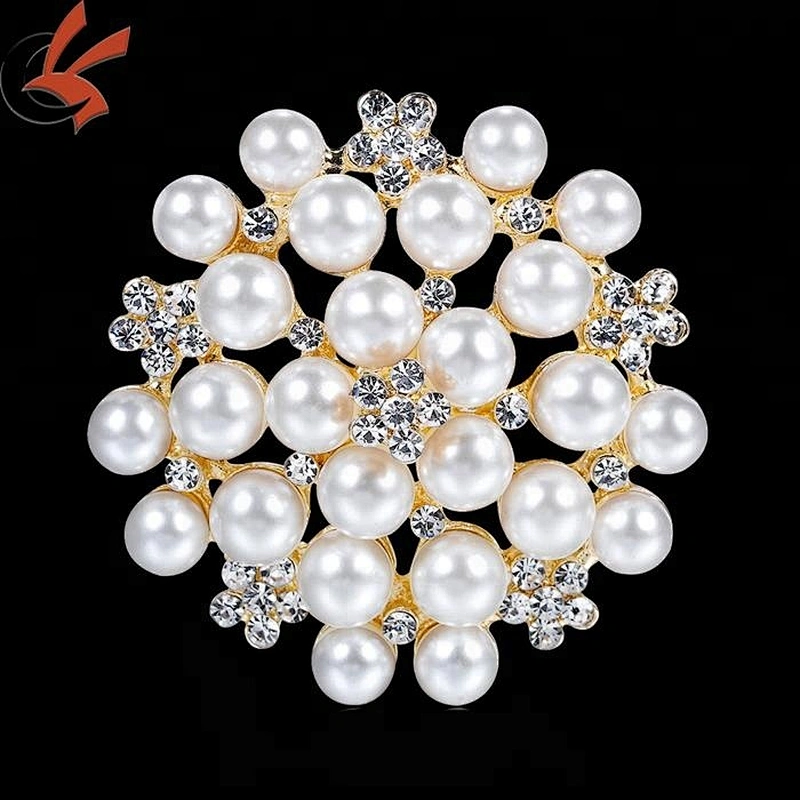 Flower Brooch Pin Pearl Beautiful Clear Rhinestone Crystal