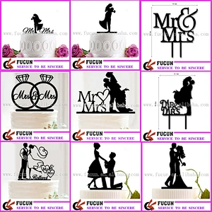 China wholesale wedding couple Mr and Mrs black acrylic cake topper