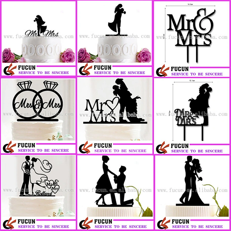 China wholesale wedding couple Mr and Mrs black acrylic cake topper