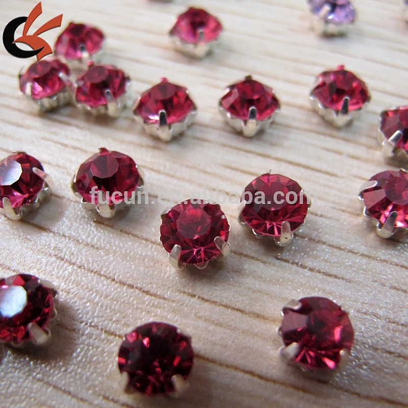 round sew on red rhinestone with claw and hole