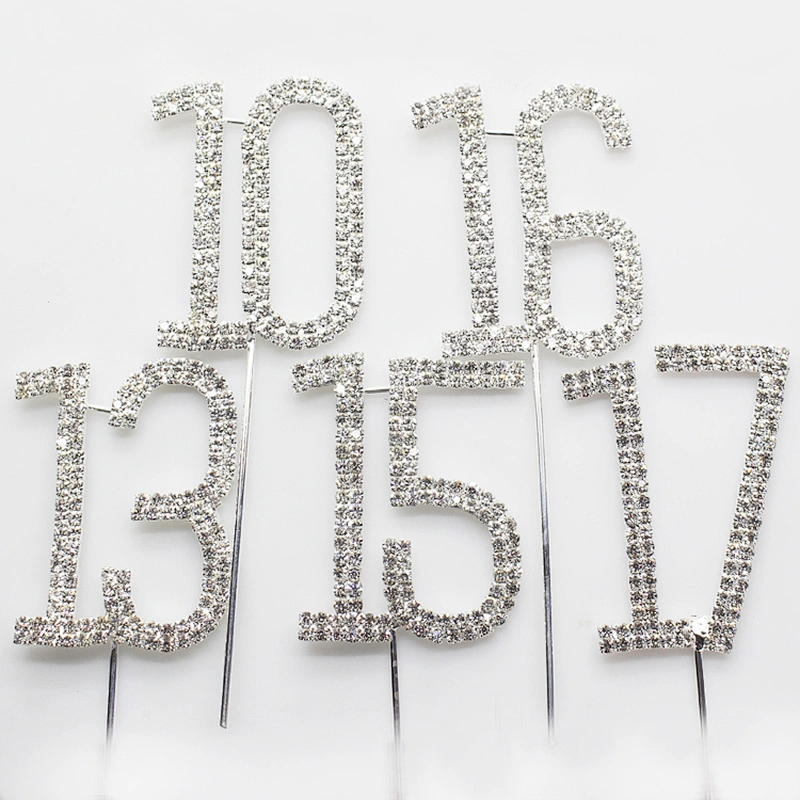 small size wedding rhinestone table number birthday numeral cake toppers wholesale