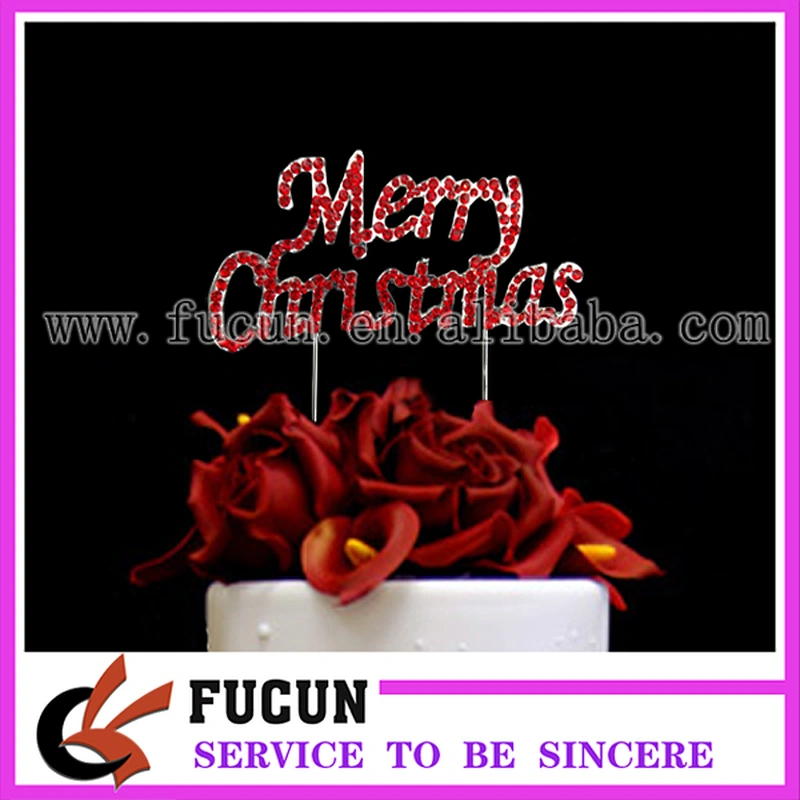 Red Rhinestone Merry Christmas Cake Topper For Christmas Decoration