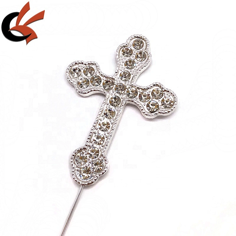 Pop style silver plating color clear crystal rhinestone cross wedding cake topper