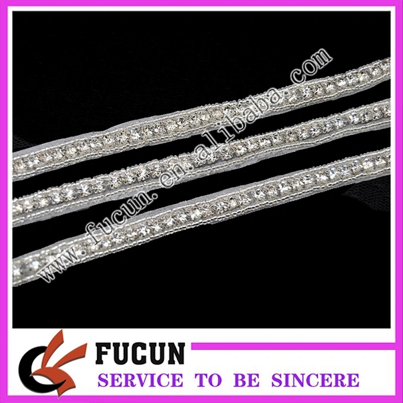 Bling Clear Glass Rhinestone Trim Bridal Silver Chain Costume Dress Applique