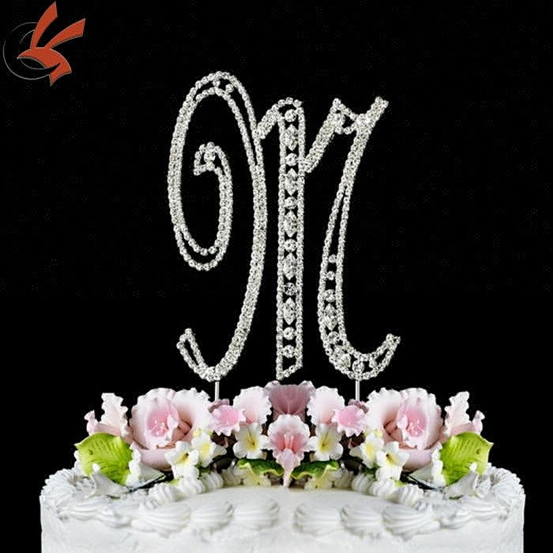 luxurious Marquise acrylic letter M rhinestone cake toppers
