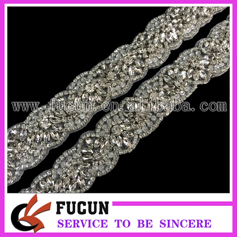 Iron on Crystal Beaded Rhinestone Applique for Bridal