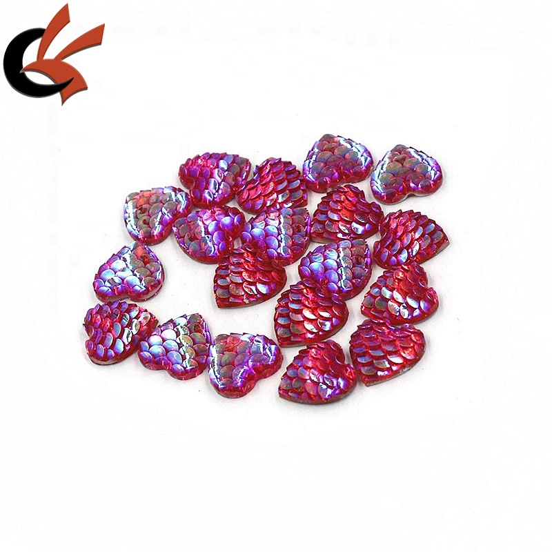 14mm clear AB crystal fish scales heart shape resin rhinestones for decoration
